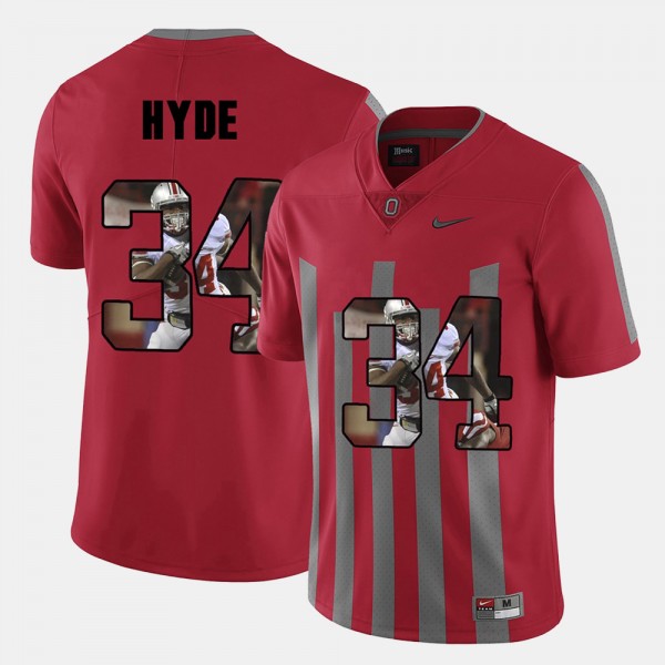 Ohio State Buckeyes CameCarlos Hyde Men's #34 Red Pictorial Fashion College Football Jersey 2404KTFR5